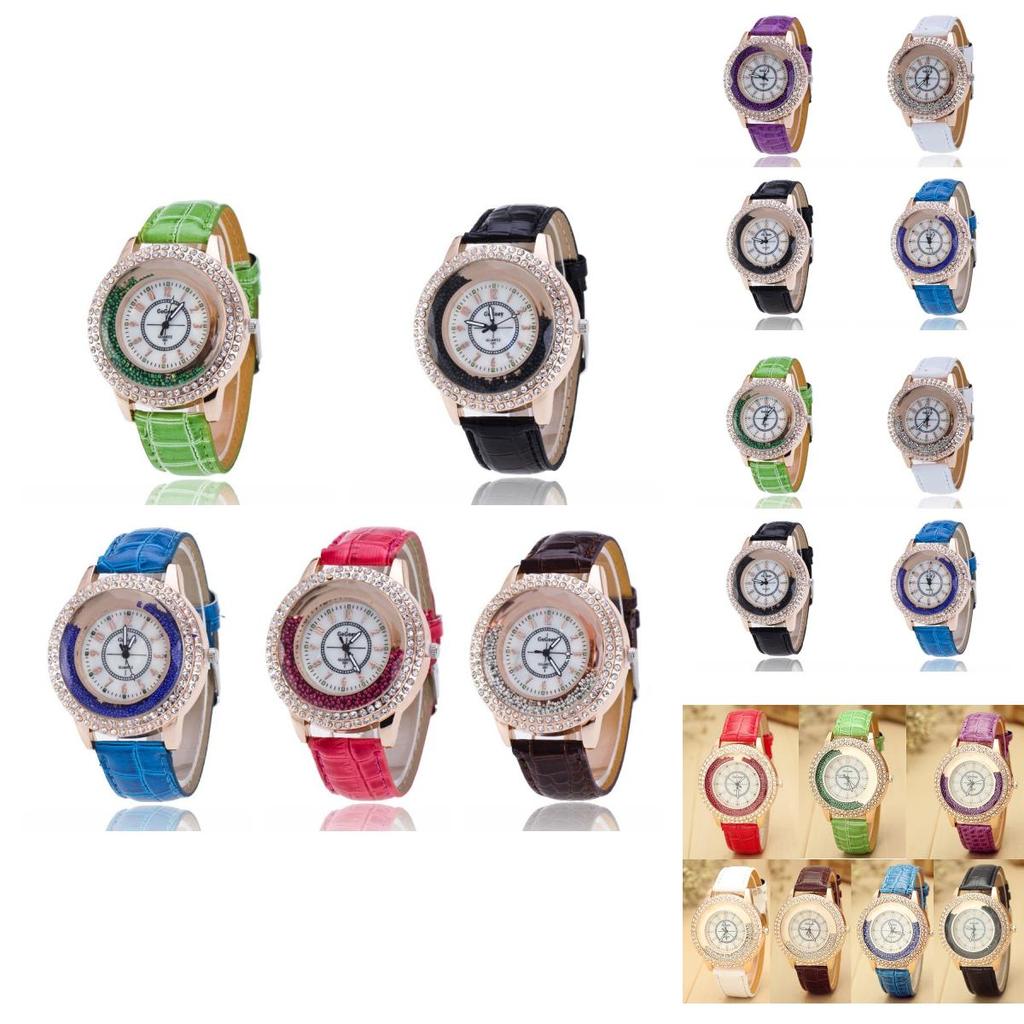 Stylish Women's Quartz Watch With Rhinestones And Pearl Shell Face Elegant Pu Strap