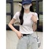 Shirt Women's Summer Short Sleeve High Waist Slim Skinny Solid Color Shoulder Short Sleeve Top Bottom Shirt
