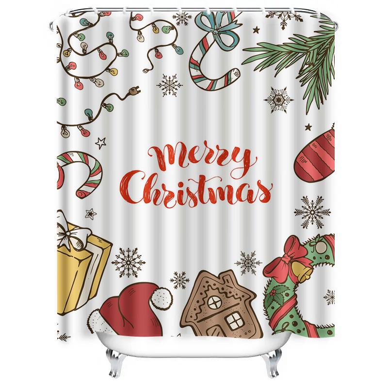 TU Christmas Shower Curtain Festive Holiday Decor Merry Christmas Bathroom Curtains Waterproof Xmas Pattern Home Decor Holiday G