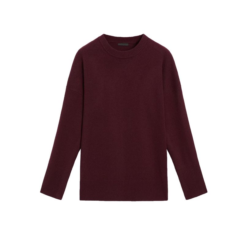 MD Fall and Winter New Women's Clothing Rib Neckline Soft Glutinous Wool Blended Round Neck Long Sleeves Knitwear 5775638