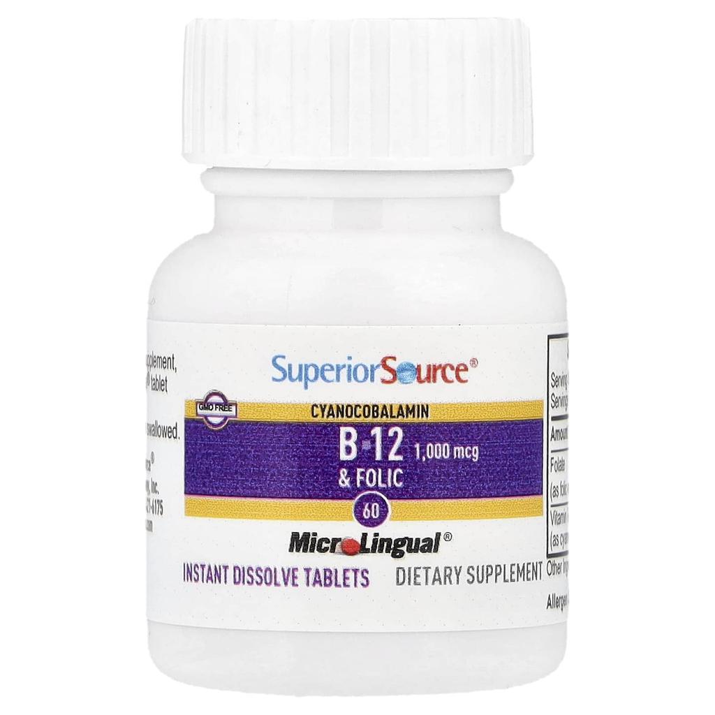 Cyanocobalamin B-12 & Folic Acid, Instant Dissolve Microlingual 60 Tablets