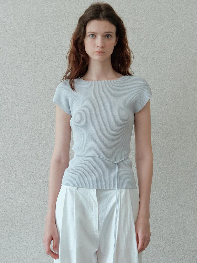 LE Ribbed Cap Sleeveless Knit Top (Light Blue)