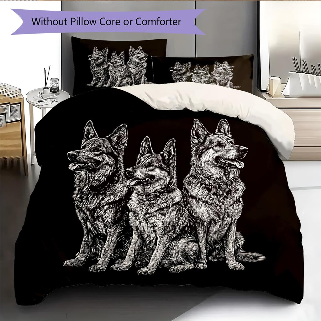 Black German Shepherd Pattern Bedding Home Decoration Birthday Gift (1 * Duvet Cover + 2 * Pillowcase, Without Core)