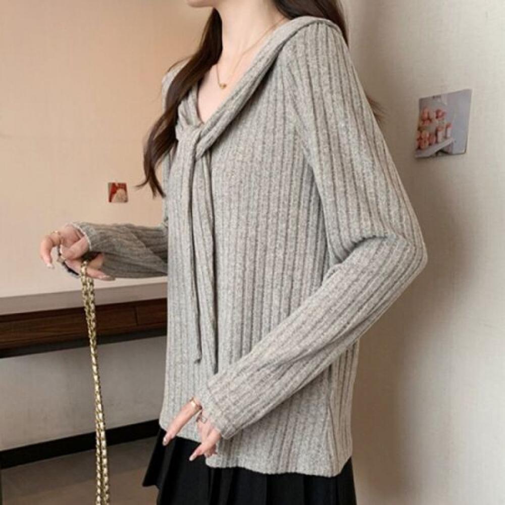 Navava Women Ribbed Scarf Neck Long Sleeve Knit Top Nk2780
