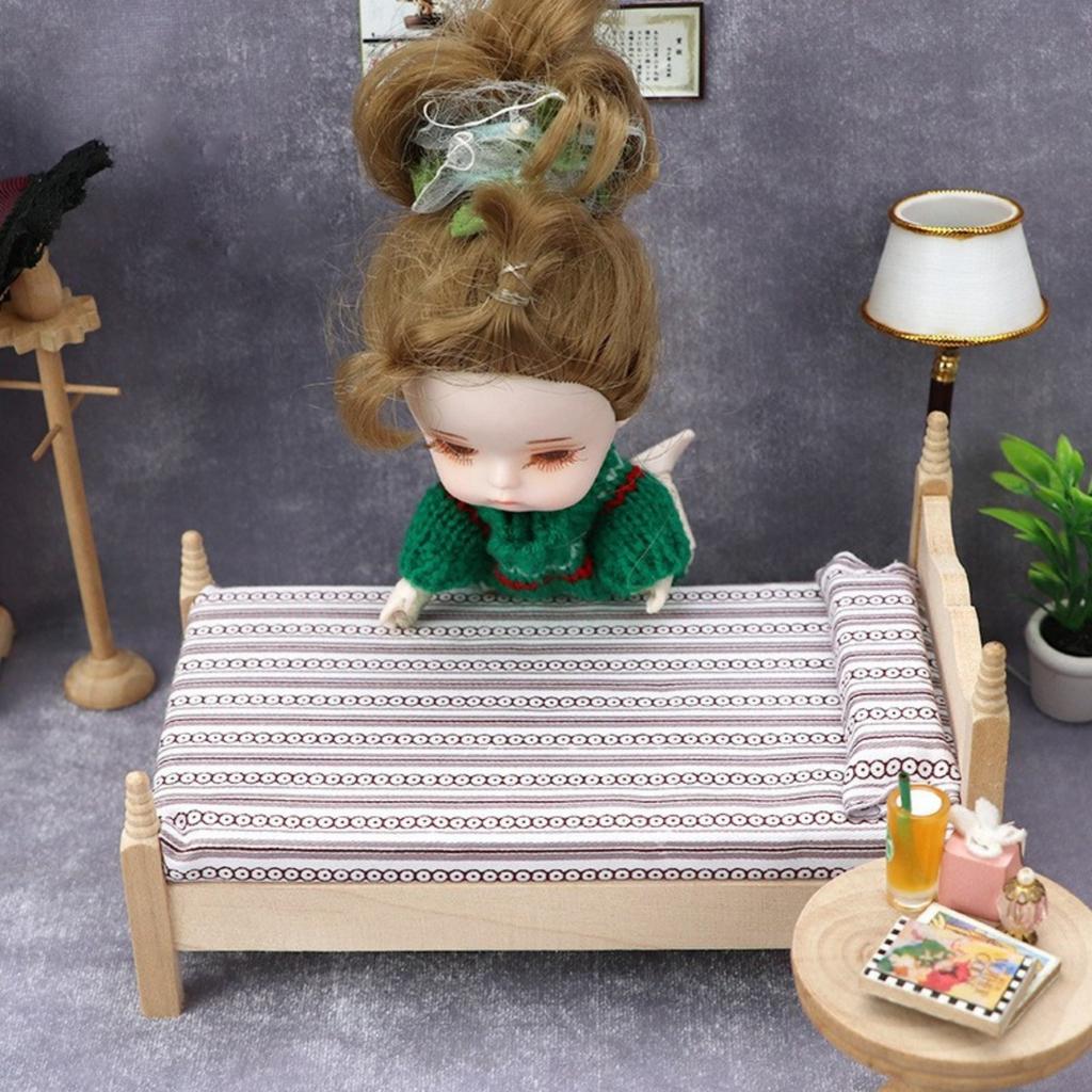 Miniature Wooden Bed for Doll House Scenes 1 12 Scale Realistic Furniture Model Child Safe Design