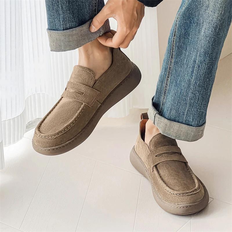 Fashion Trendy Brand Men's Suede Leather Shoes Thick Soled Wear-resistant Men's Sports Leisure Shoes Fashionable Yellow Oxford Shoes