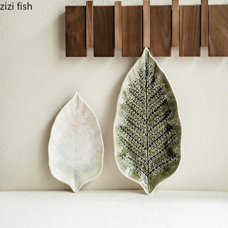 Ceramic Leaf Dining Plate Fish Dish Serving Plates Western Style Steak Plate Sushi Plates Sting Disc Fruit Bowl Dessert Bowl