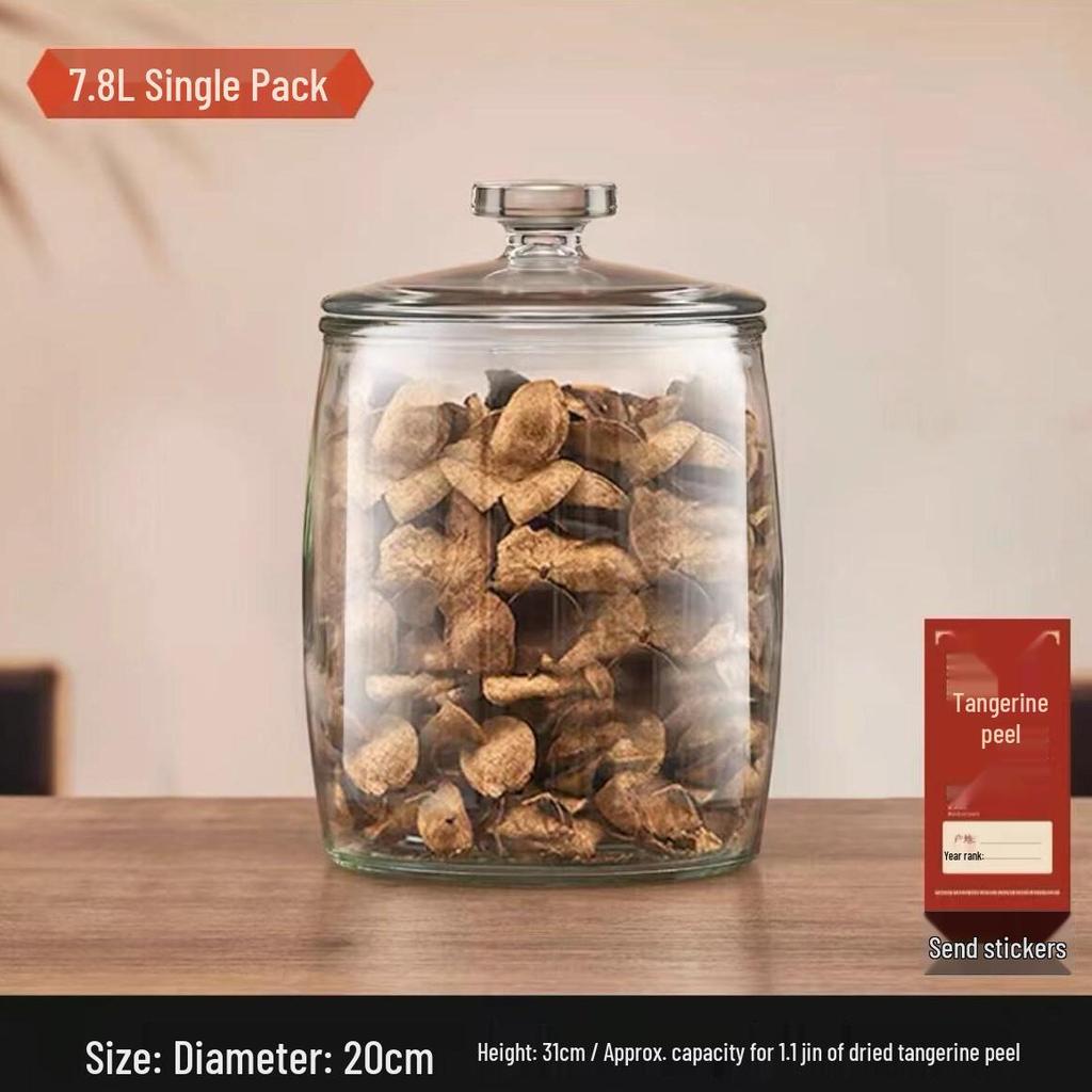 Transparent Glass Storage Jar with Lid for Food-Grade Dried Tangerine Peel and Spices
