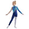 Girls Gymnastics Leotard Sparkly Rhinestone Invisible Zipper Printed Full Length Skating Jumpsuit