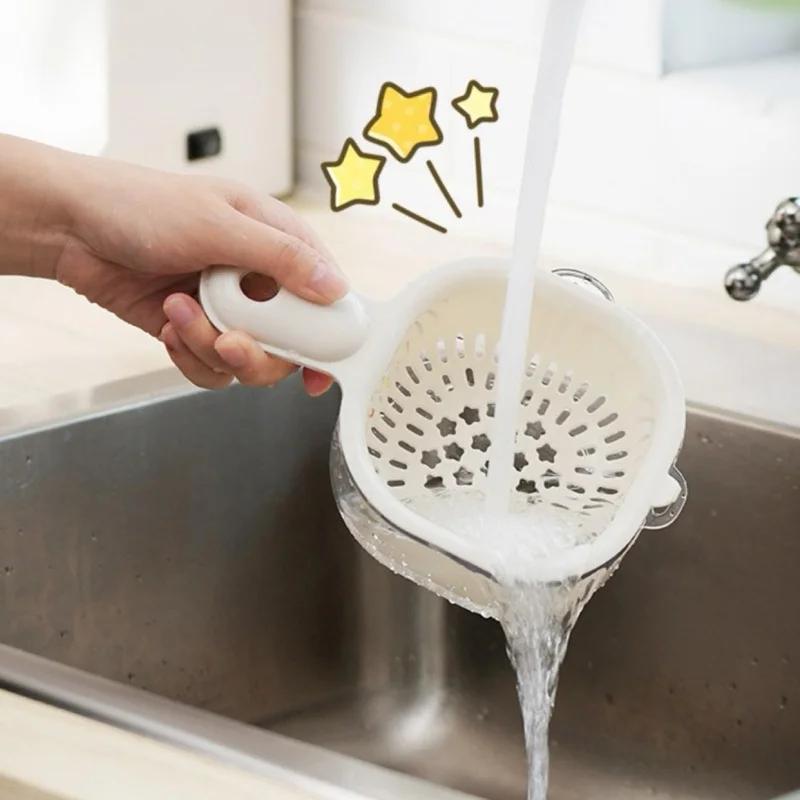 Drain Storage Basket with Handle Double Row Water Basket, Multi-purpose Fruit and Vegetable Filter, Detachable