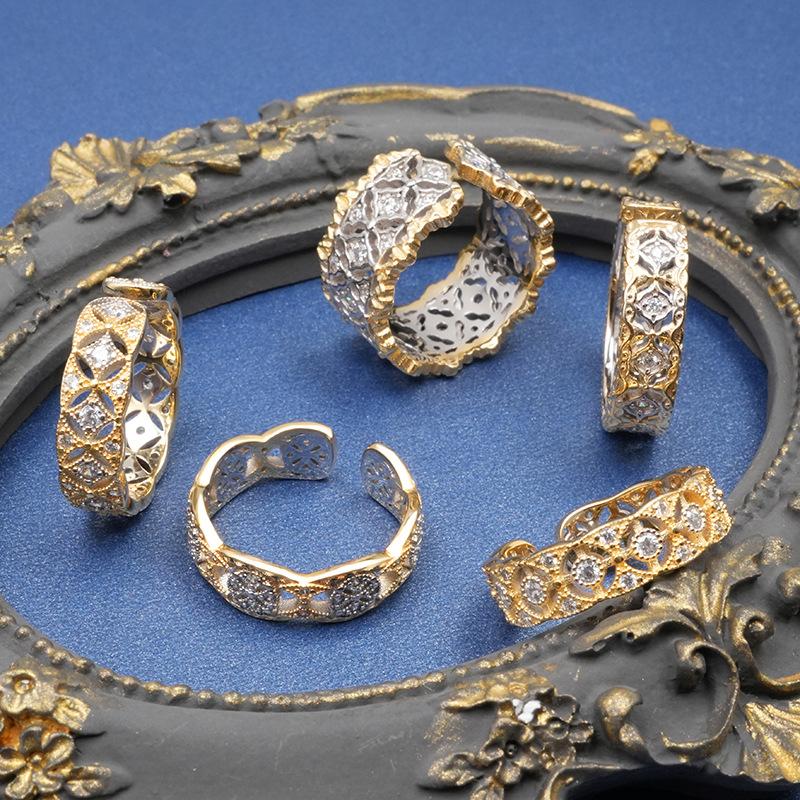Set Inele Buccellati Femei Dantelă Gol Gravat Plin Diamant Încrustat Bijuterii de Mână High-end