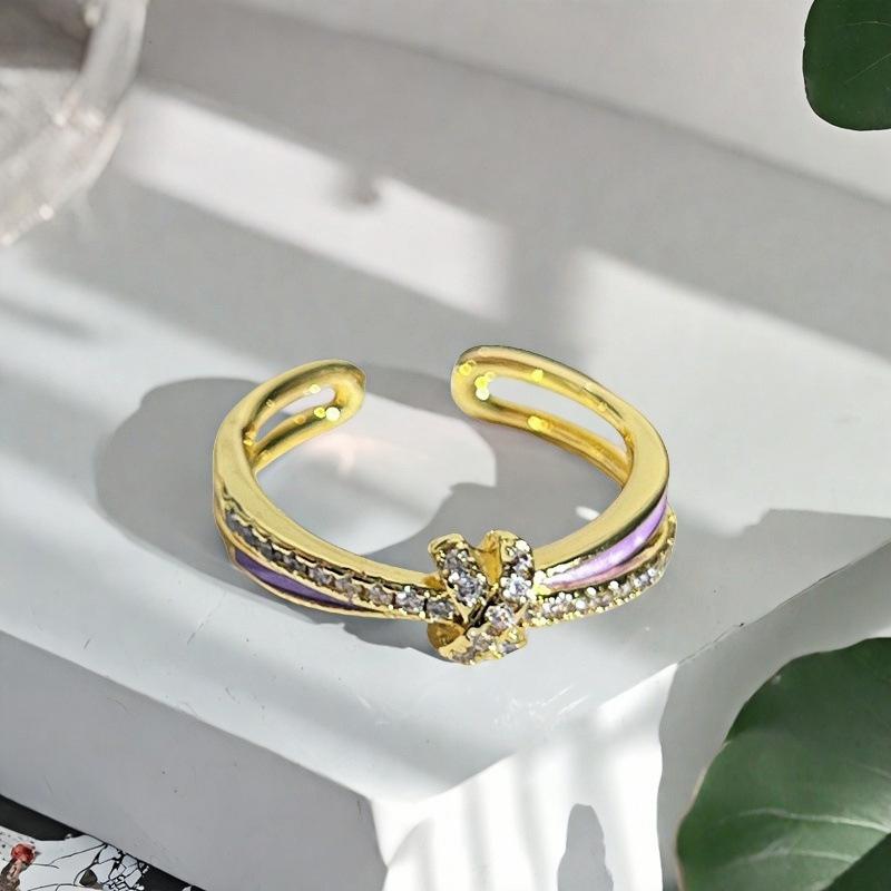 

Niche Sweet Purple Romantic Enamel Dripping Butterfly Open Ring Gentle Fashion White Personality Ring Adjustable opening