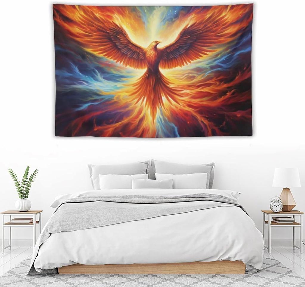 Wall Tapestry for Bedroom Majestic Fantasy Vibrant Rising Fire Bird Phoenix Flags Tapestry for Room Living Room Wall Decor Large