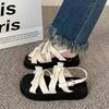 Korean Sle Women's Sandals 2025 Summer New Thi Bot Cross Tie Roman Beach Fairy oes Sweet Low Heel Flat Bot Rubber...