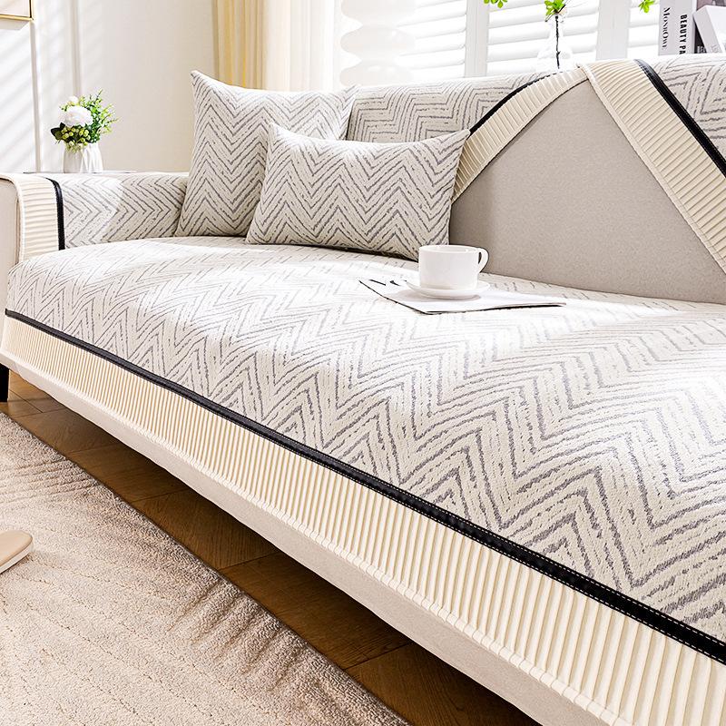 Chenille Sofa Cushion Modern Four Seasons Universal Non-slip Sofa Cover Splicing Geometric Stripes Couch Cushion Backrest Towel
