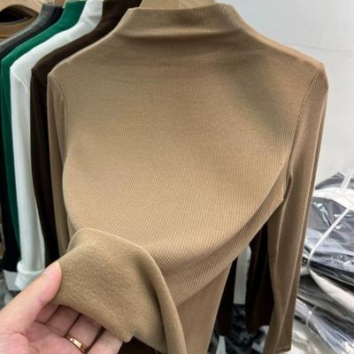 Autumn Half High Neck Slim Fit Long Sleeve T-shirt for Women Winter New Long Sleeve Bottom Casual T Shirt Woman Fashion Solid Pullover Tee Tops 25038