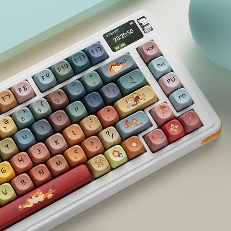 125Key Round Dunhuang Redness Panda Themed Keycap OQO Profile PBT Dye Sublimation Keycap Set for Customs Mechanical Keyboards