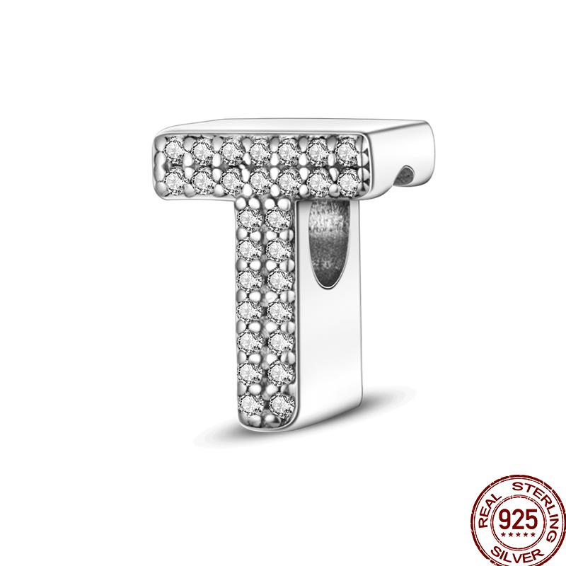 Copper 26 Letter Copper Series Shiny Zircon Lucky Letter Beads Charm Suitable Fit 3Mm Original Bracelet