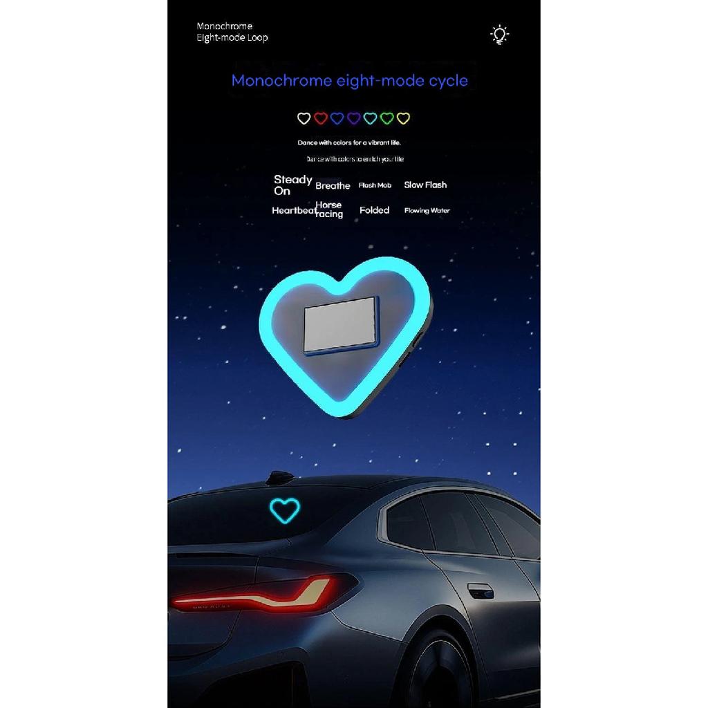 Car Heart-shaped Lights Solar-powered Decorative Lights Colorful LED Warning Lights Triangular Window and Rear Window Decorat