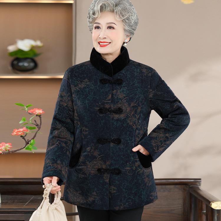 The Elderly Grandmother Winter Padded Jacket Old Lady Tang Padded Jacket Velvet Warm Thickened Padded Jacket