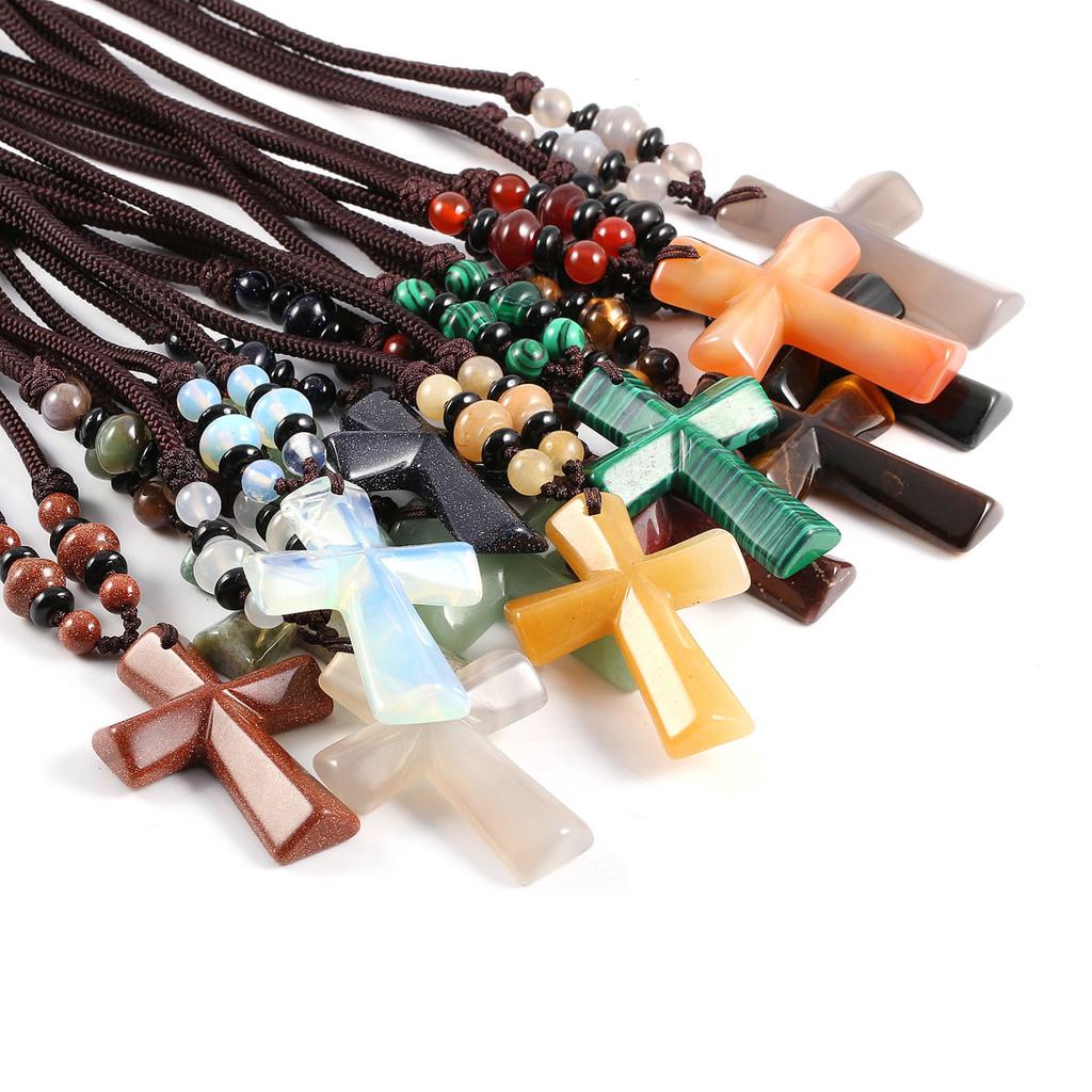 New Style Necklace 66 Cm with Cross Agate Pendant Charms for Elegant Women Wedding Clothes Jewelry