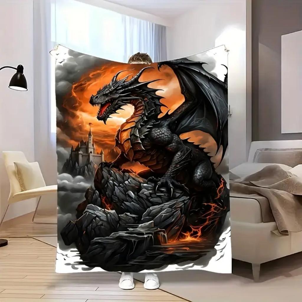 1 Stück Decke Schöner Mythologie Drache 3D-Druck Flanelldecke für Zuhause Wohnzimmerdekoration Geburtstagsgeschenk für Jungen Bruder