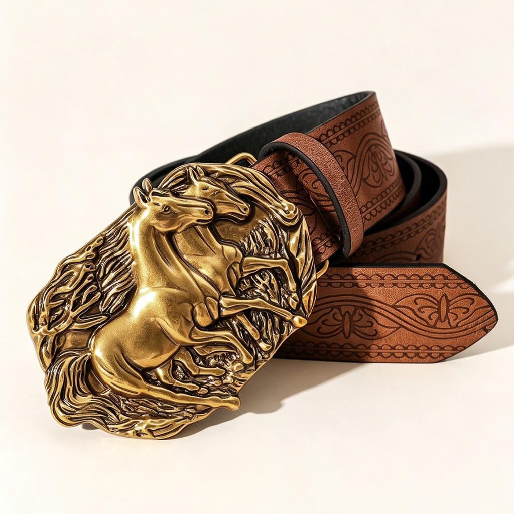 Trendy new double horse retro button head belt jeans dress accessories fashion versatile personality belt