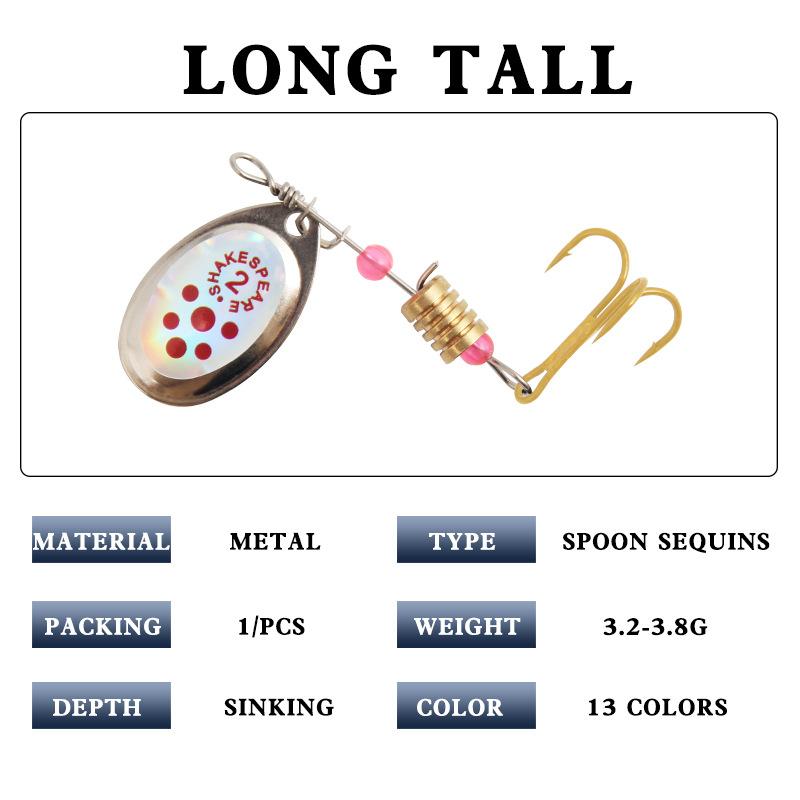 Freshwater Lure Spinning Sequin Set10-13Metal electroplated bait with barbed hook fishing gear supplies