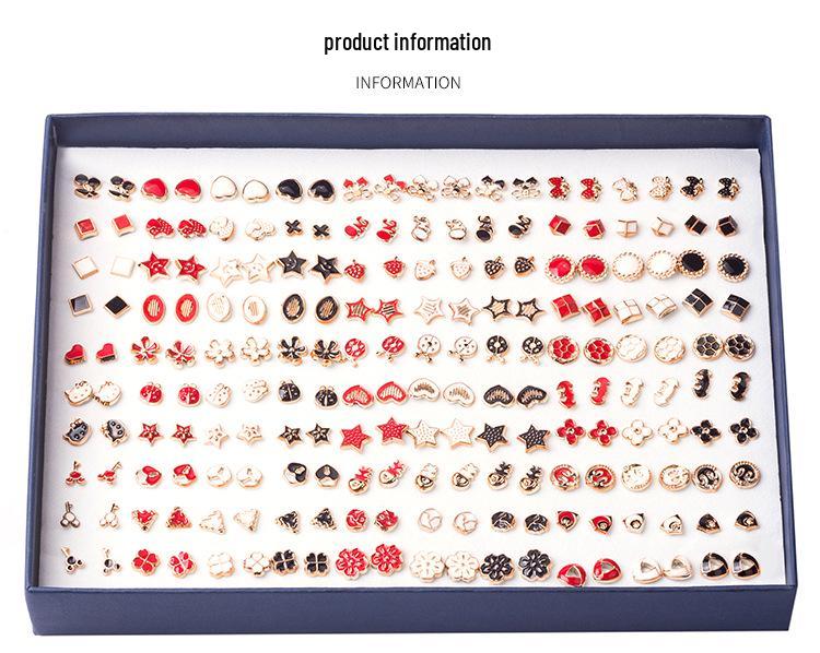 Korean 100-Pair Plastic Boxed Earrings Set - Soft Clay Drip Design, Diamond Glue Needle, Anti-Allergic.