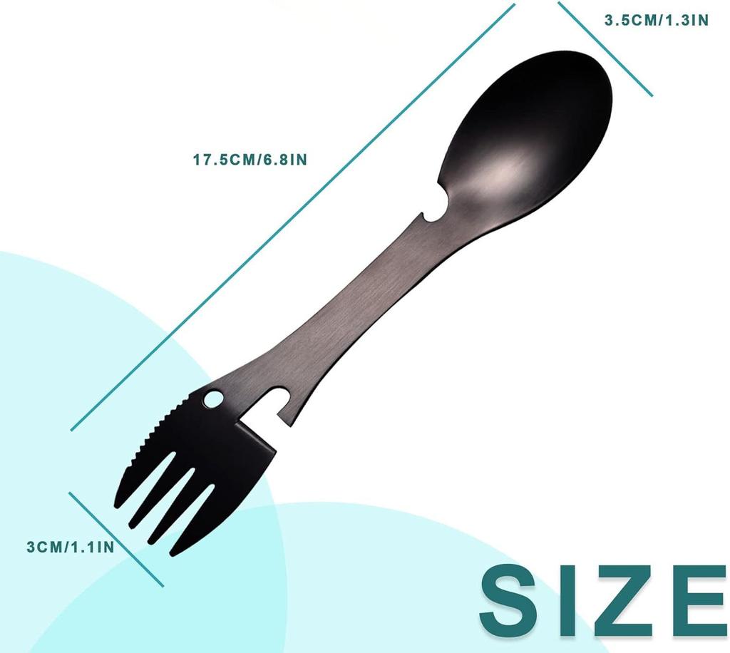 Instrumente de supraviețuire în aer liber 5 în 1 Kit EDC multifuncțional de camping Furculiță practică Cuțit Linguriță Sticle/deschizător de conserve