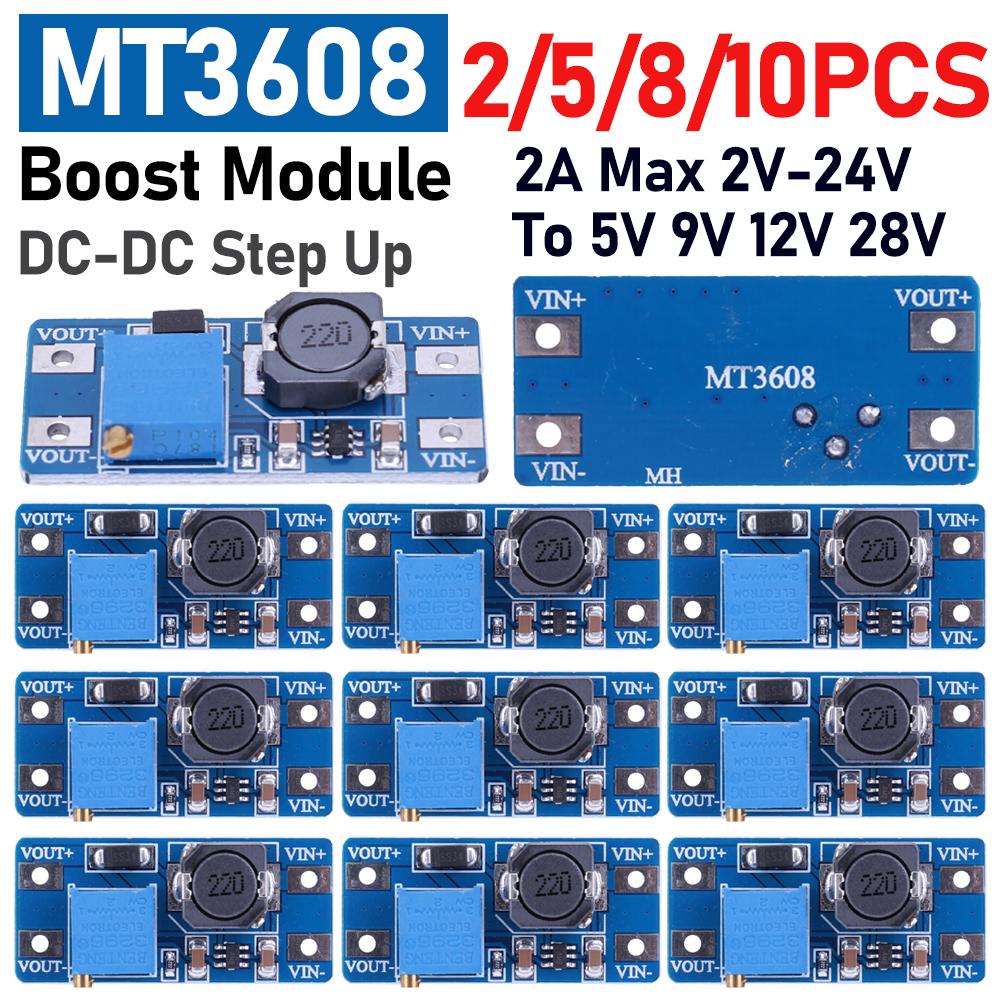 10-2PCS MT3608 Booster Power Supply Module DC-DC Step Up Converter Power Apply Module Adjustable 2A Max 2V-24V To 5V 9V 12V 28V