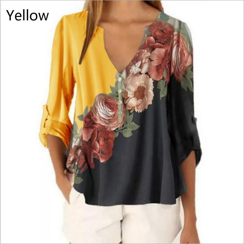Women's V-neck Floral Print Shirt Top Chiffon Shirt