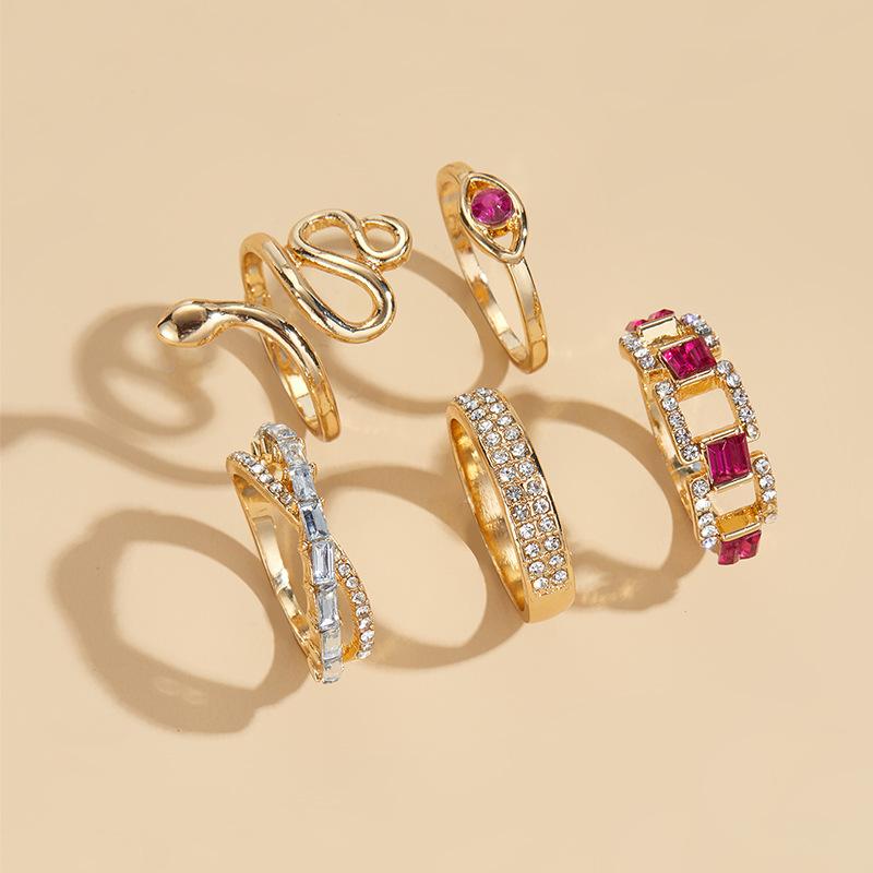 Women Alloy Snake Rings, Diamond Inlaid Ring Set Accessories