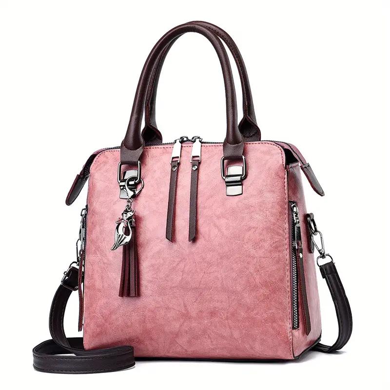 Geantă Tip Poștaș cu Decor Ciucuri, Geantă de Umăr la Modă din Piele PU, Poșetă de Damă cu Mânere Duble pentru Birou și Muncă