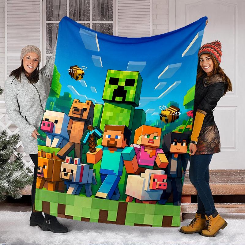 1pc Pixel games Theme Blanket - Digital Print, Polyester, Cozy for All Seasons, Perfect for Outdoor, and Travel