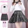 Uniform Skirt Cosplay Pleated Skirt Mini JK High School Girl Uniform Set Set Long Sleeve White Shirt High Waist Check Pleated Skirt Bow Tie Socks