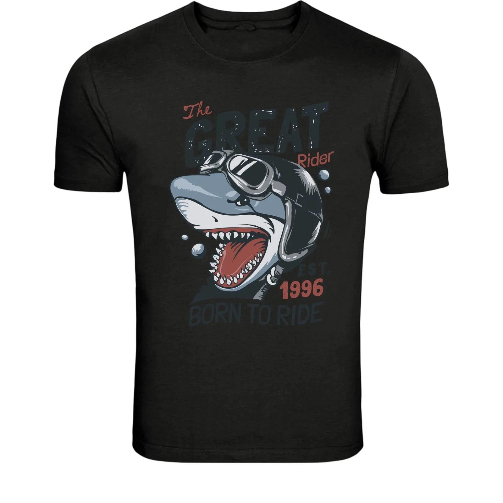 The Great Rider Shark Biker T-Shirt - Funny Motorcycle Shark M