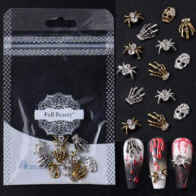 Nagelkunst-Zubehör, Halloween Skelett Spinne Skelett Hand Metalllegierung Nagelzubehör Tasche