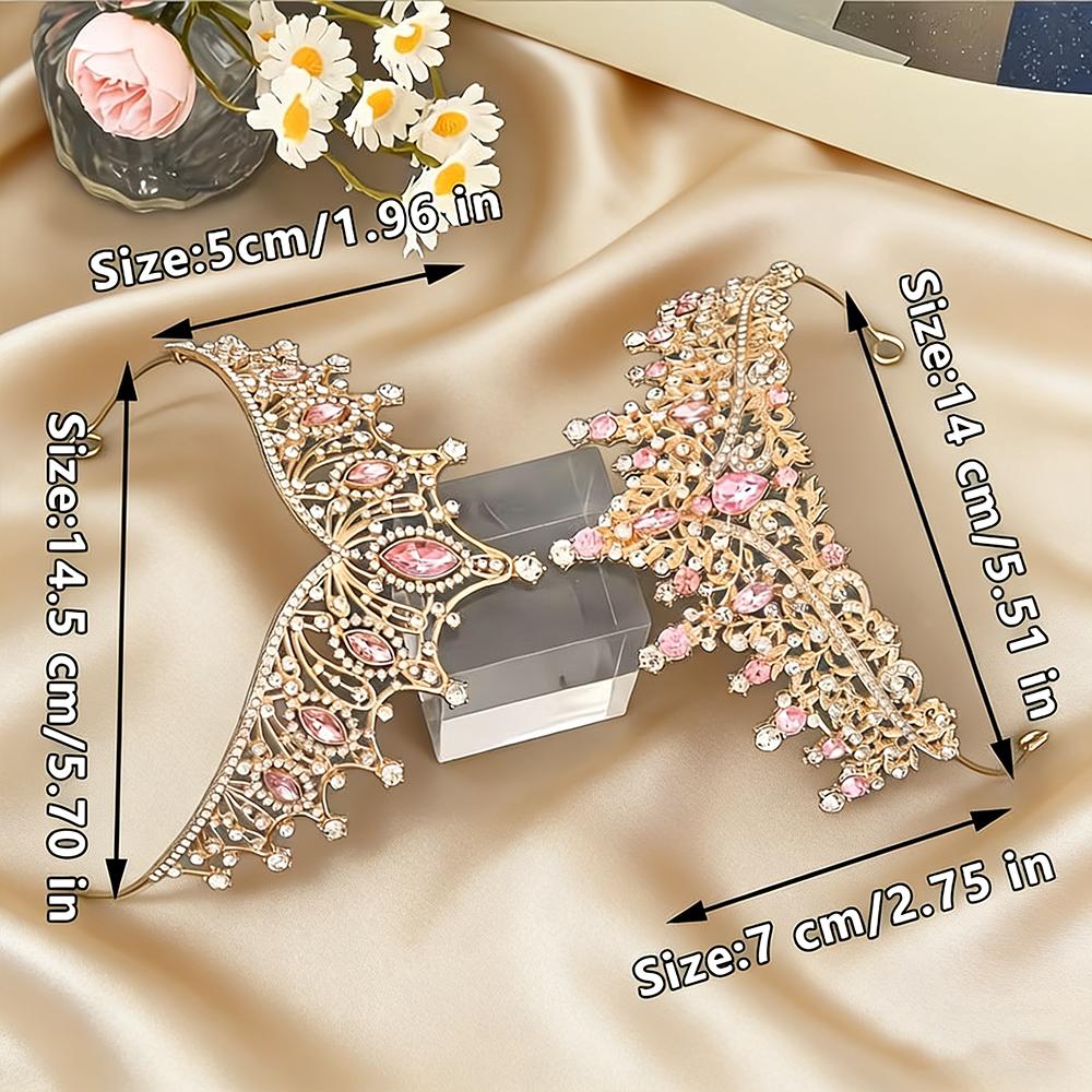 

Gorgeous Pink Crystal Royal Tiara Gold-Toned Crown Marquise Round Pink Gemstones Clear Rhinestones Perfect Fairy Tale Looks
