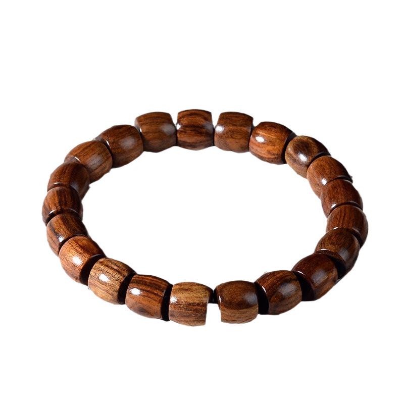 Ethnic Green Sandalwood Straight-Cut Barrel Bead Bracelet, Handmade Unisex Cultural Play Single Loop
