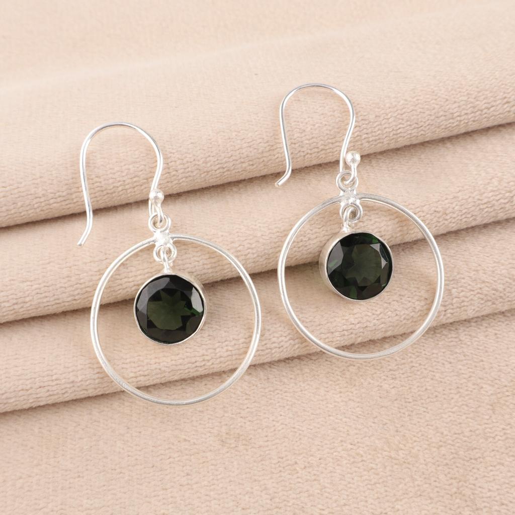 Green Tourmaline Gemstone 925 Sterling Silver Jewelry Handmade Earrings 1.60" EE-5-41