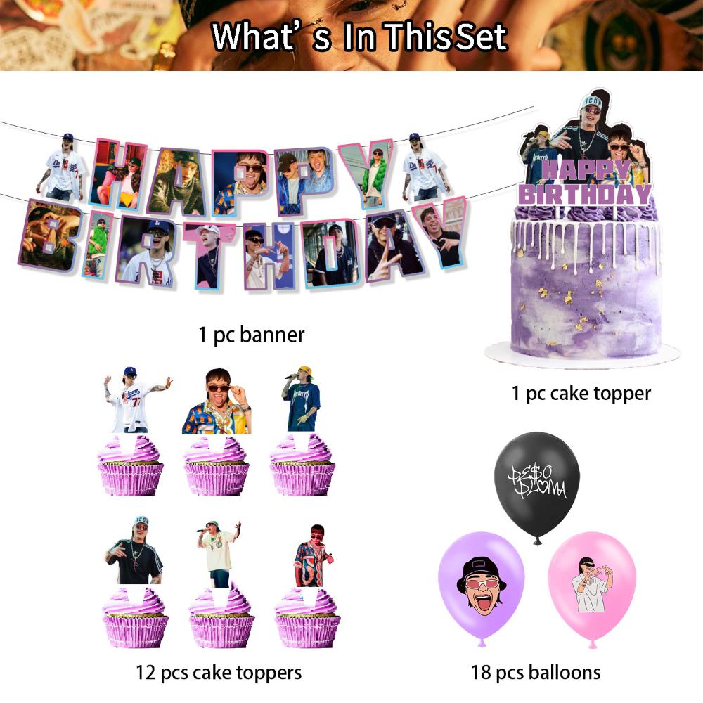 32pcs Peso Pluma Singer Party Decorations Include Banner Balloons Cake Topper