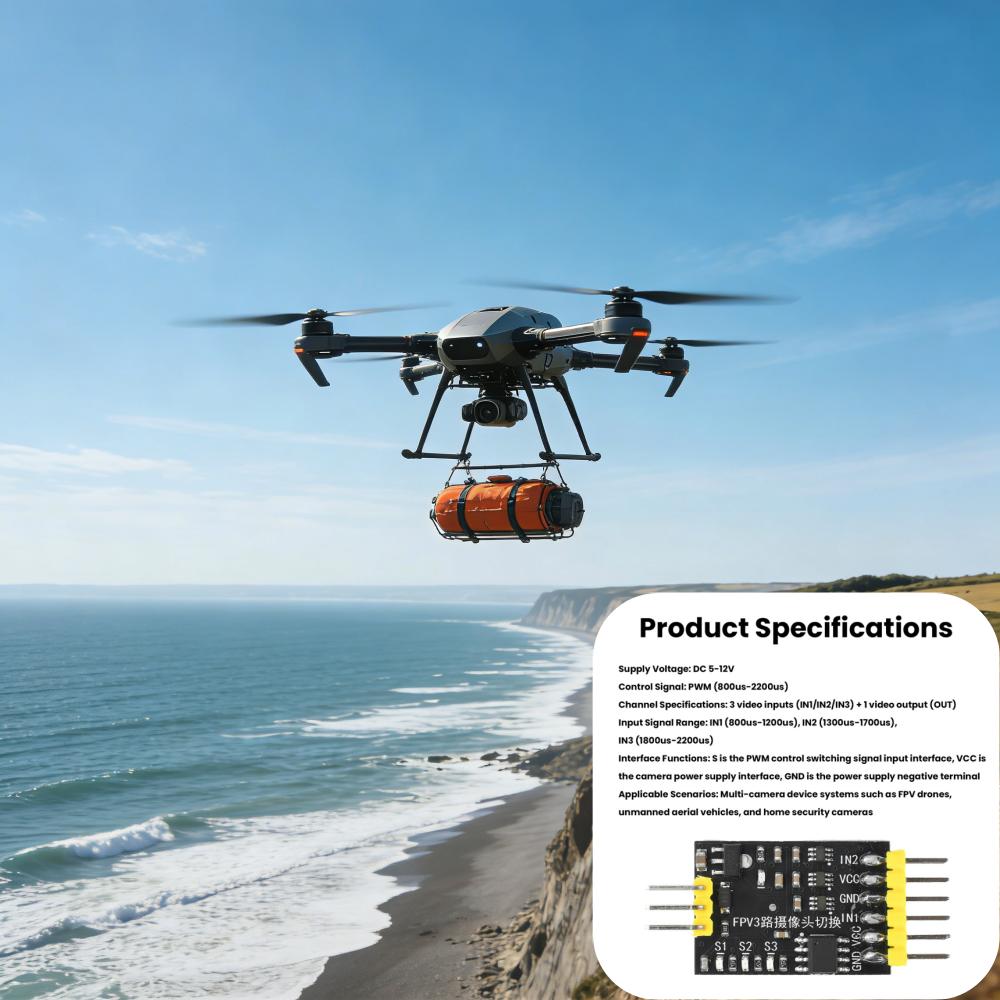 DC5-12V FPV 3-channel camera switching channel video switcher module, PWM control suitable for time traveling machines/drones