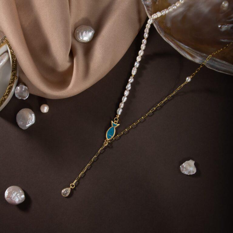 

Ожерелье-цепочка из натурального камня с жемчугом