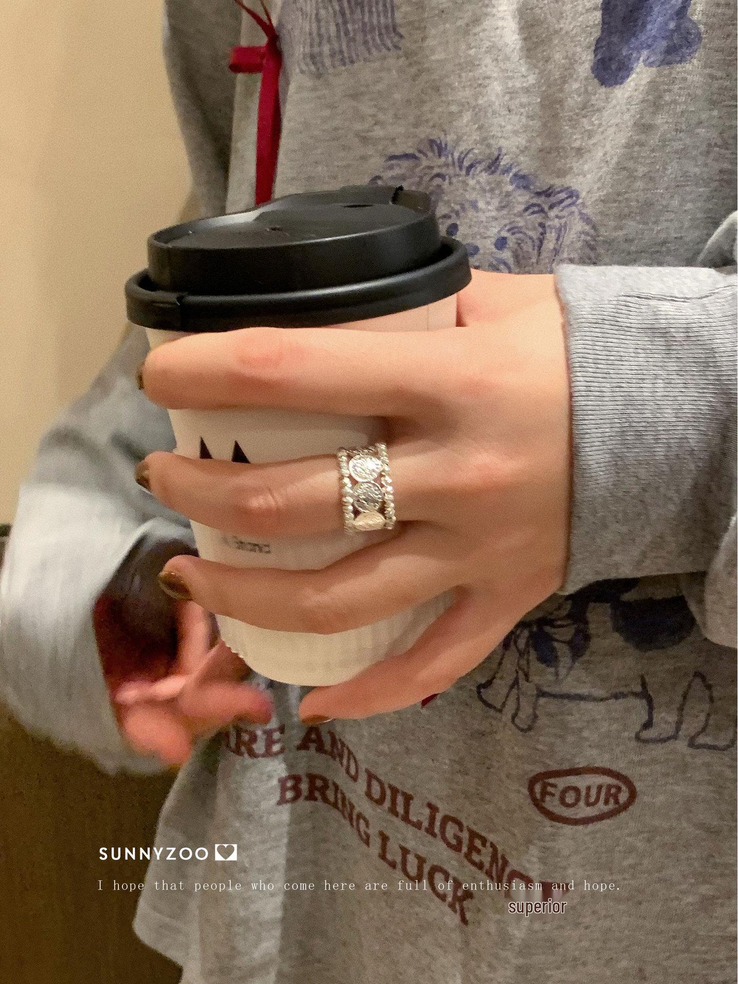 

San Francisco Vintage Chic Wide Band Brass Ring, White Gold Plated Retro Index Finger Ring