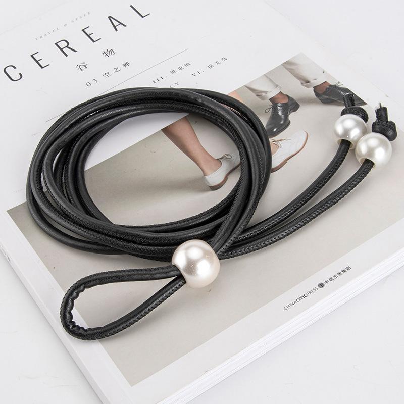 Simple Pearl Pu Rope Belt Women'S Decorative Sweater Dress Knotted Body Waist Chain Women