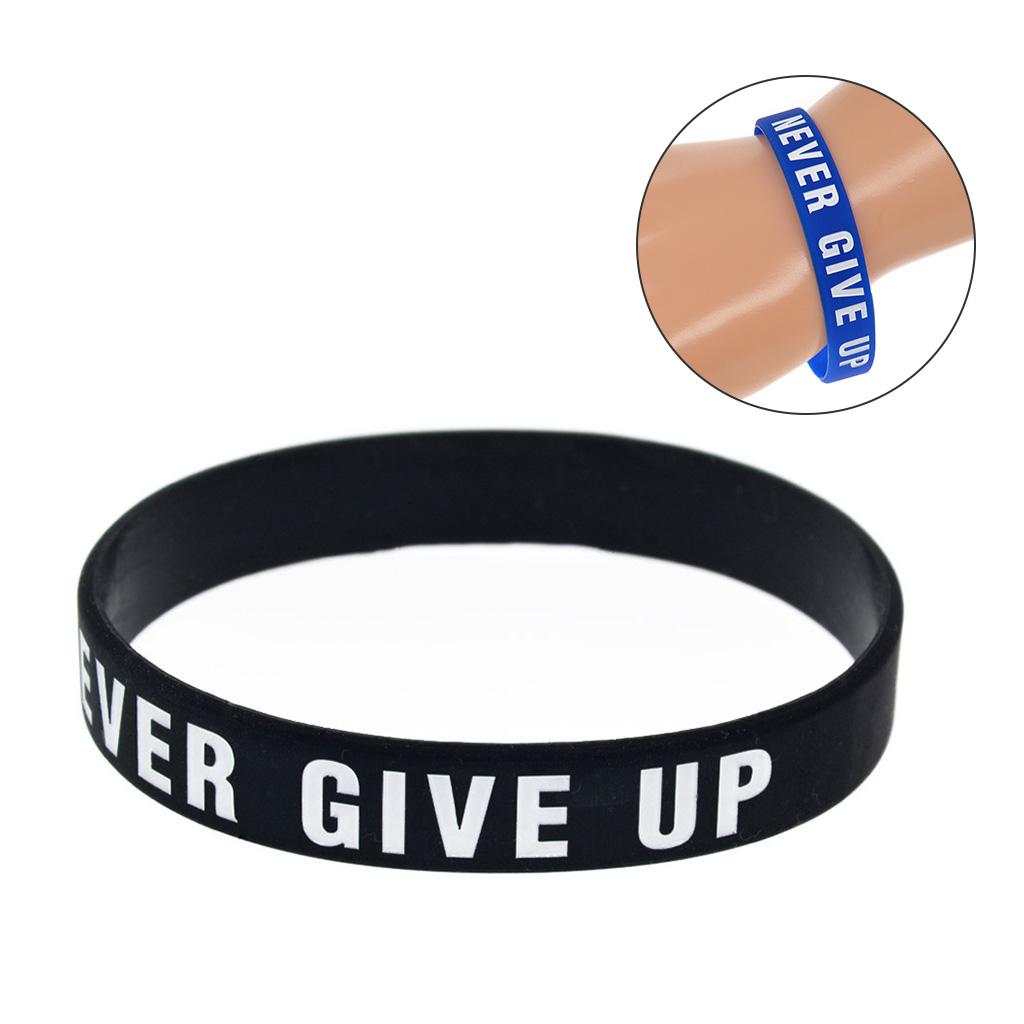 Silicones Encouragement Bracelet with Inspirational Messages Never Give Up Lettering Fashionable Colored Wristband Gift