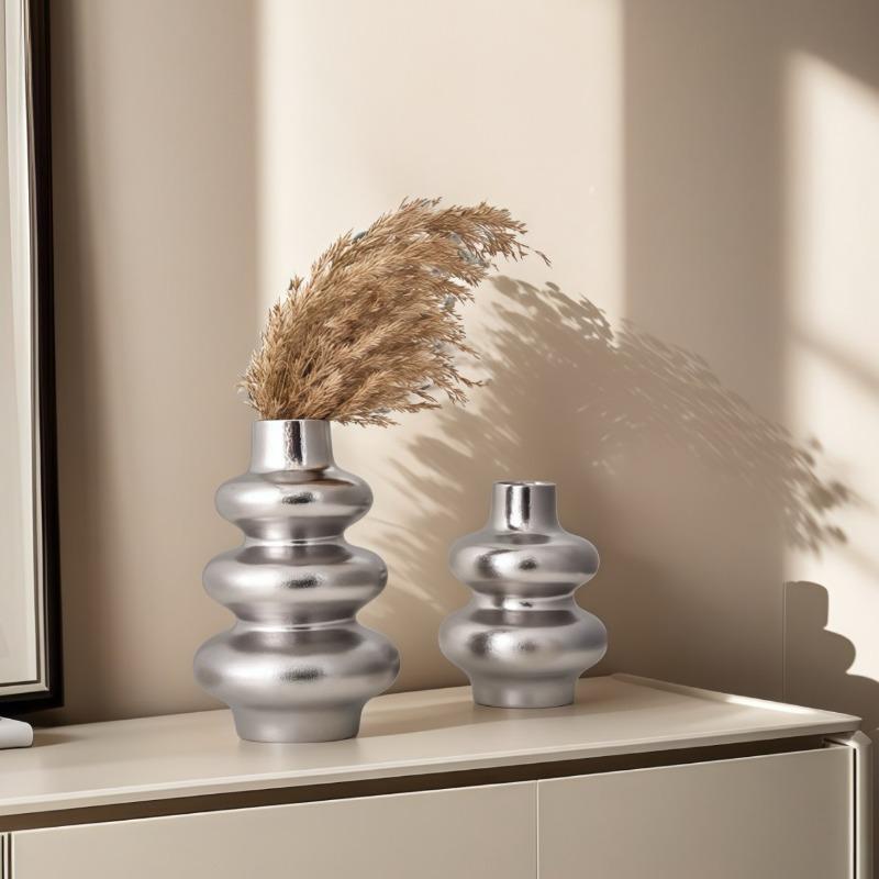 Modern Round Ceramic Vase Flower Arrangements Living Room Dining Table Decoration Abstract Gold Silver Irregular Vase Home Decor