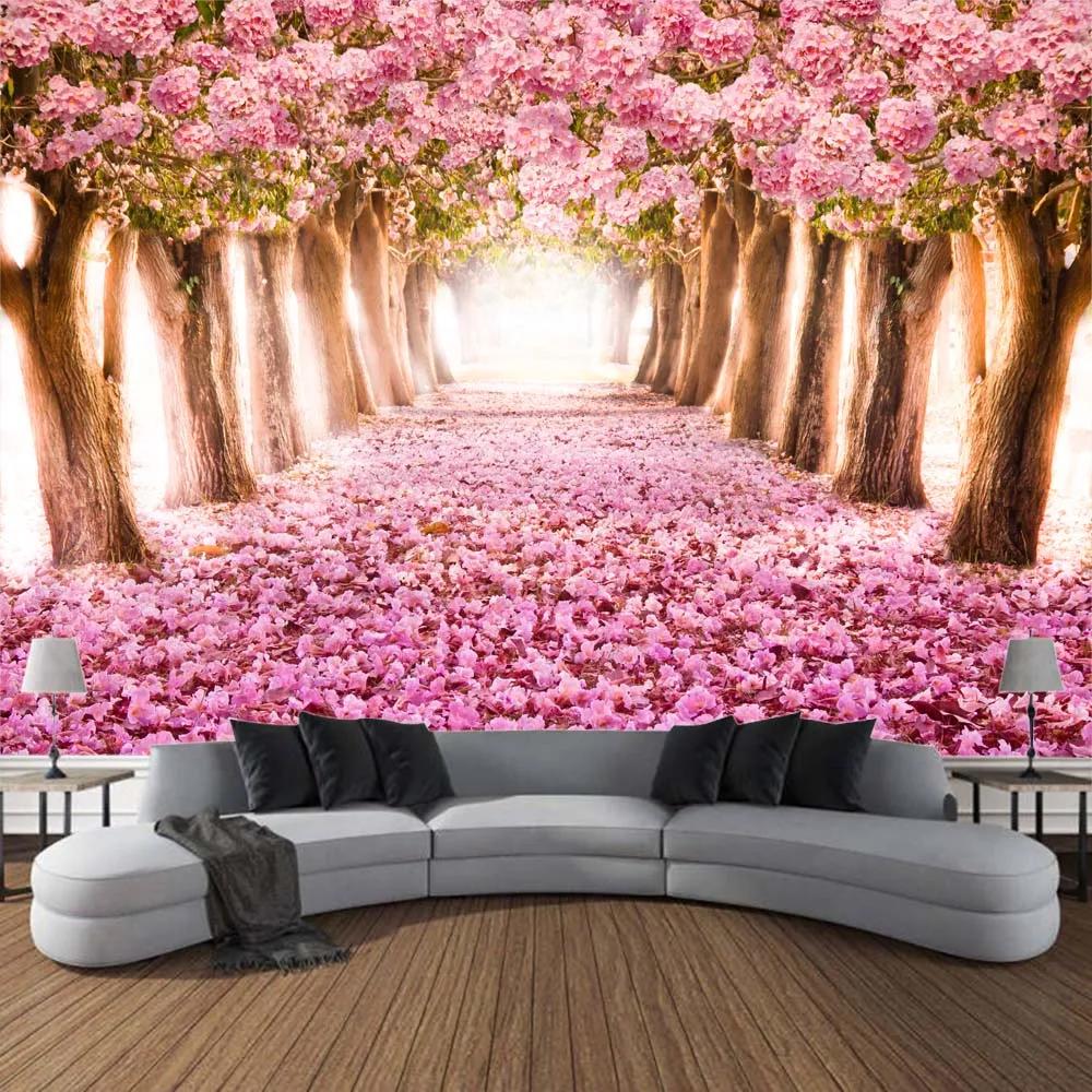Cherry Blossom Landscape Printing Tapestry Home Wall Hanging Living Room Large Fabric    Decoration