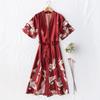 Women's Long Crane Print Silk-Style Bridal & Bridesmaid Robe - Breathable and Comfortable Pajamas.